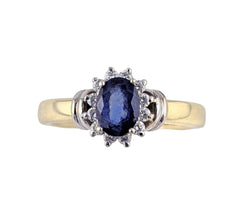 14KT YELLOW GOLD SAPPHIRE AND DIAMOND RING