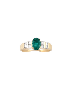 14KT YELLOW GOLD EMERALD AND DIAMOND RING