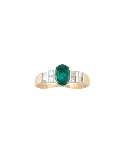 14KT YELLOW GOLD EMERALD AND DIAMOND RING