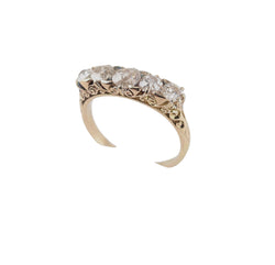 14KT YELLOW GOLD VICTORIAN STYLE 5 STONE DIAMOND RING.