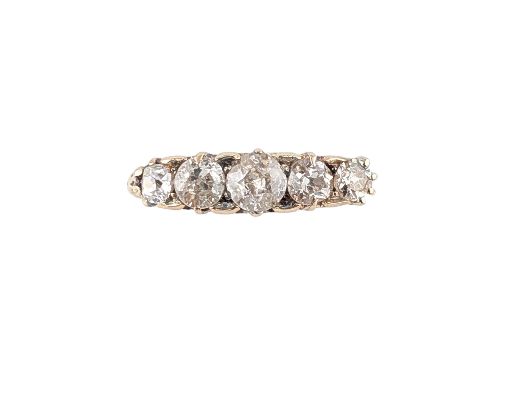 14KT YELLOW GOLD VICTORIAN STYLE 5 STONE DIAMOND RING.