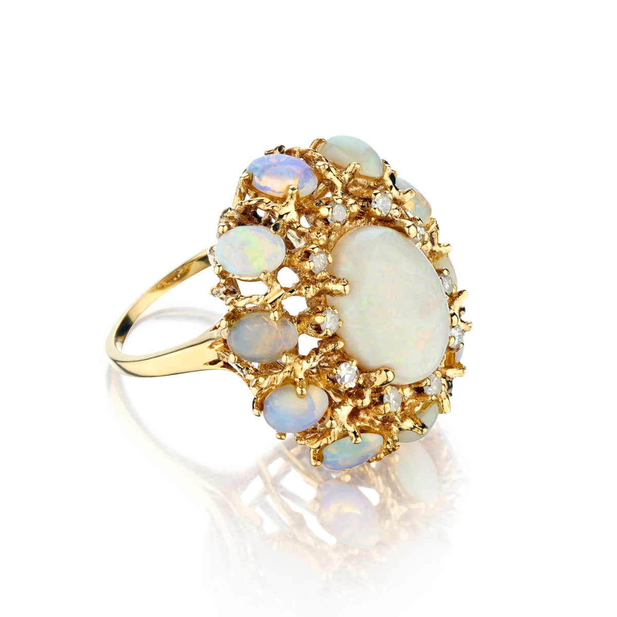Ladies 14kt Yellow Gold Opal and Diamond Ring.