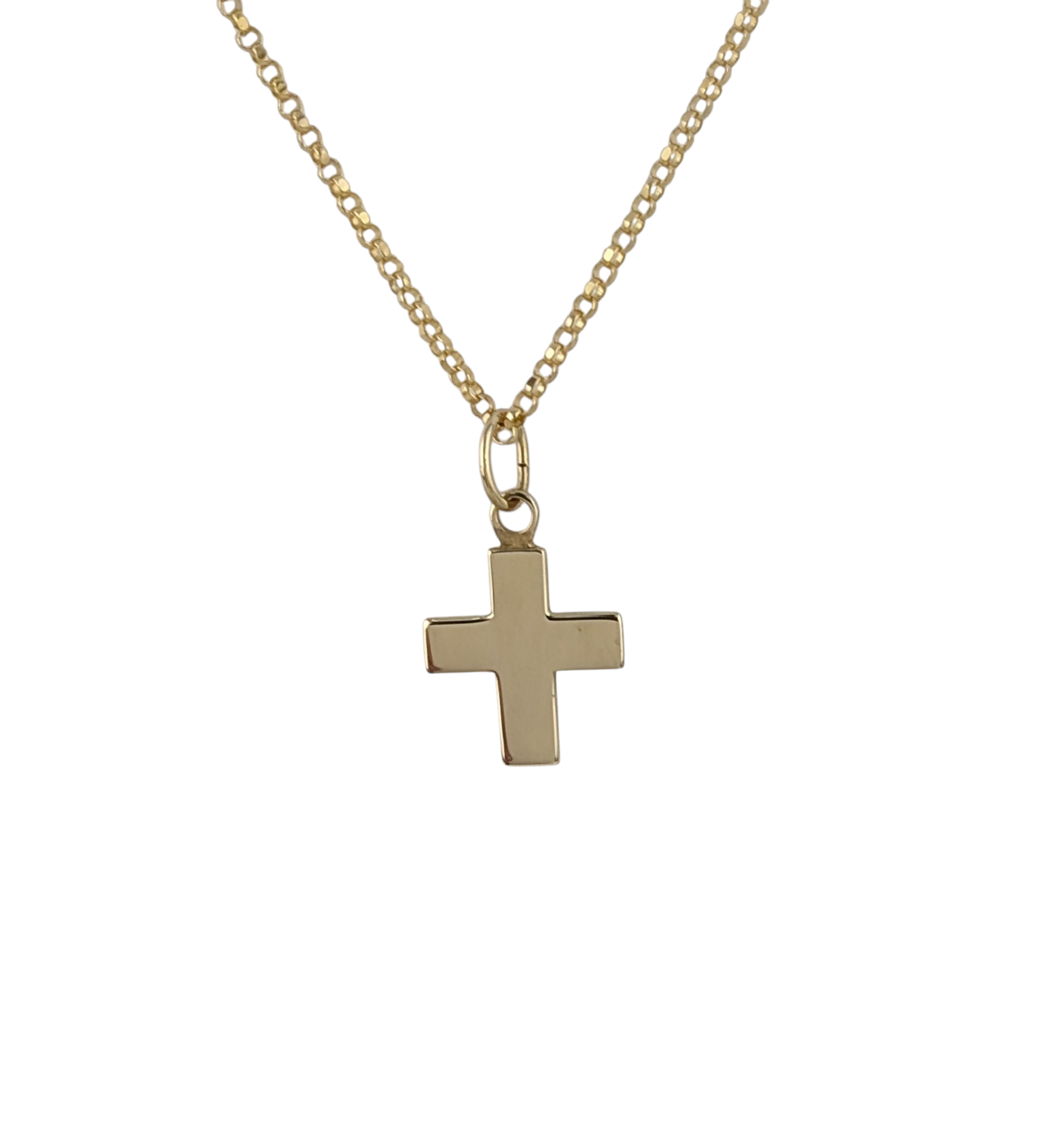 14KT YELLOW GOLD CROSS PENDANT AND CHAIN.