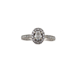 14KT WHITE GOLD VINTAGE STYLE HALO ENGAGEMENT RING.