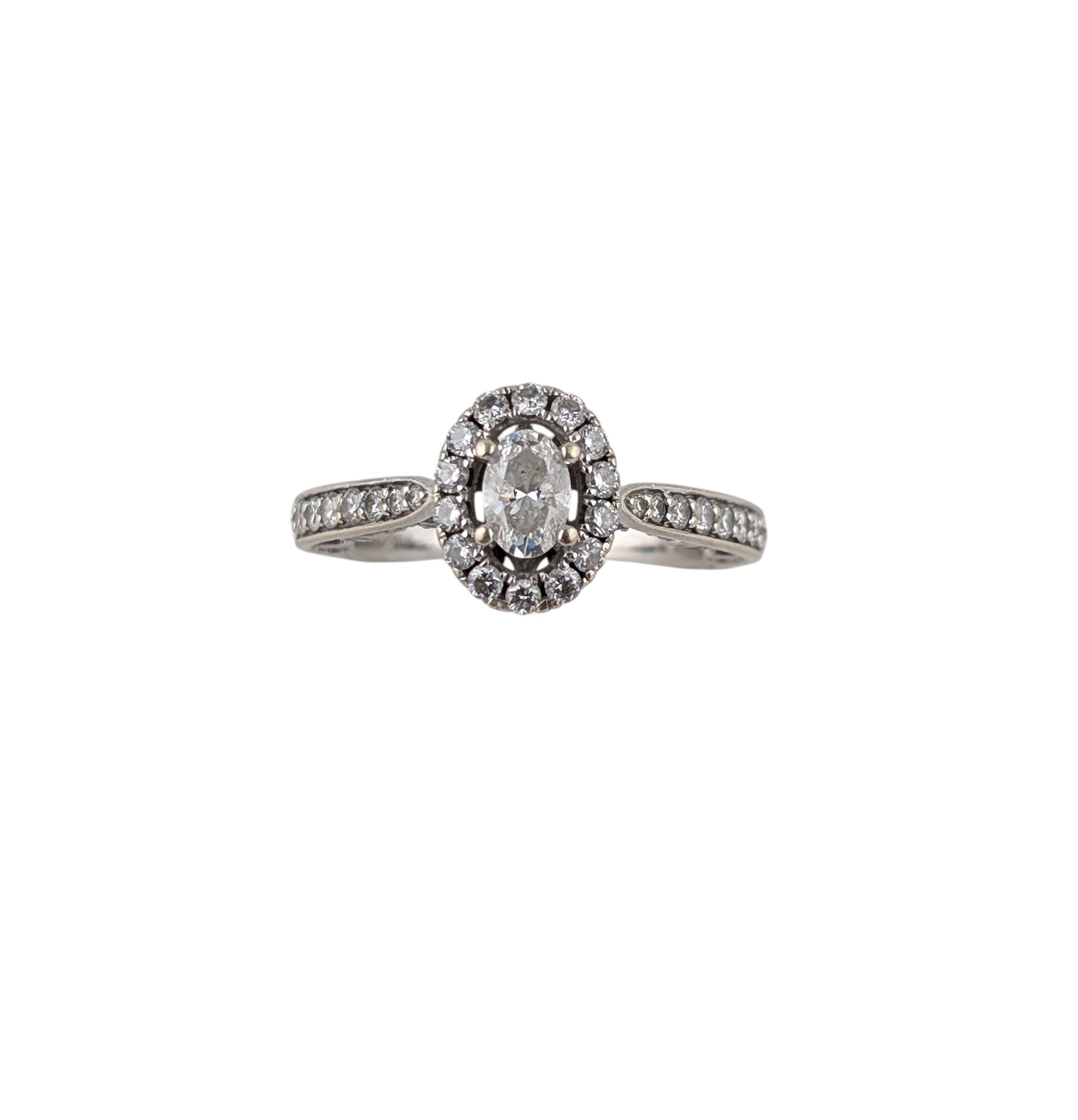 14KT WHITE GOLD VINTAGE STYLE HALO ENGAGEMENT RING.