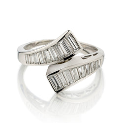 Platinum Baguette Diamond By Pass Ring. 1.00ct Tw