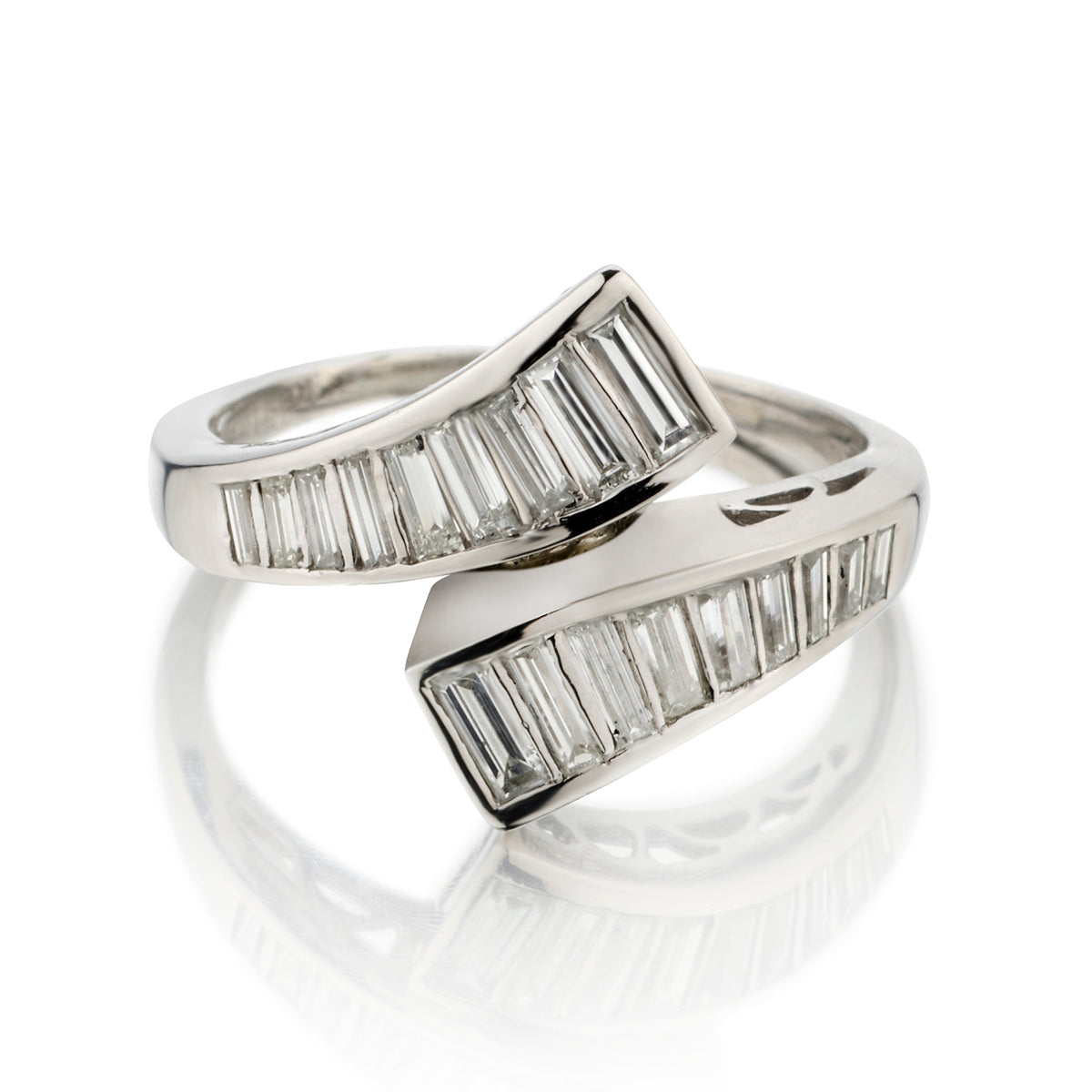 Platinum Baguette Diamond By Pass Ring. 1.00ct Tw