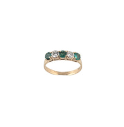 14KT YELLOW GOLD EMERALD AND DIAMOND BAND.
