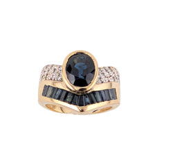 14KT YELLOW GOLD VINTAGE STYLE SAPPHIRE & DIAMOND RING.