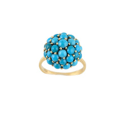 18KT YELLOW GOLD VINTAGE CLUSTER TURQUOISE RING.