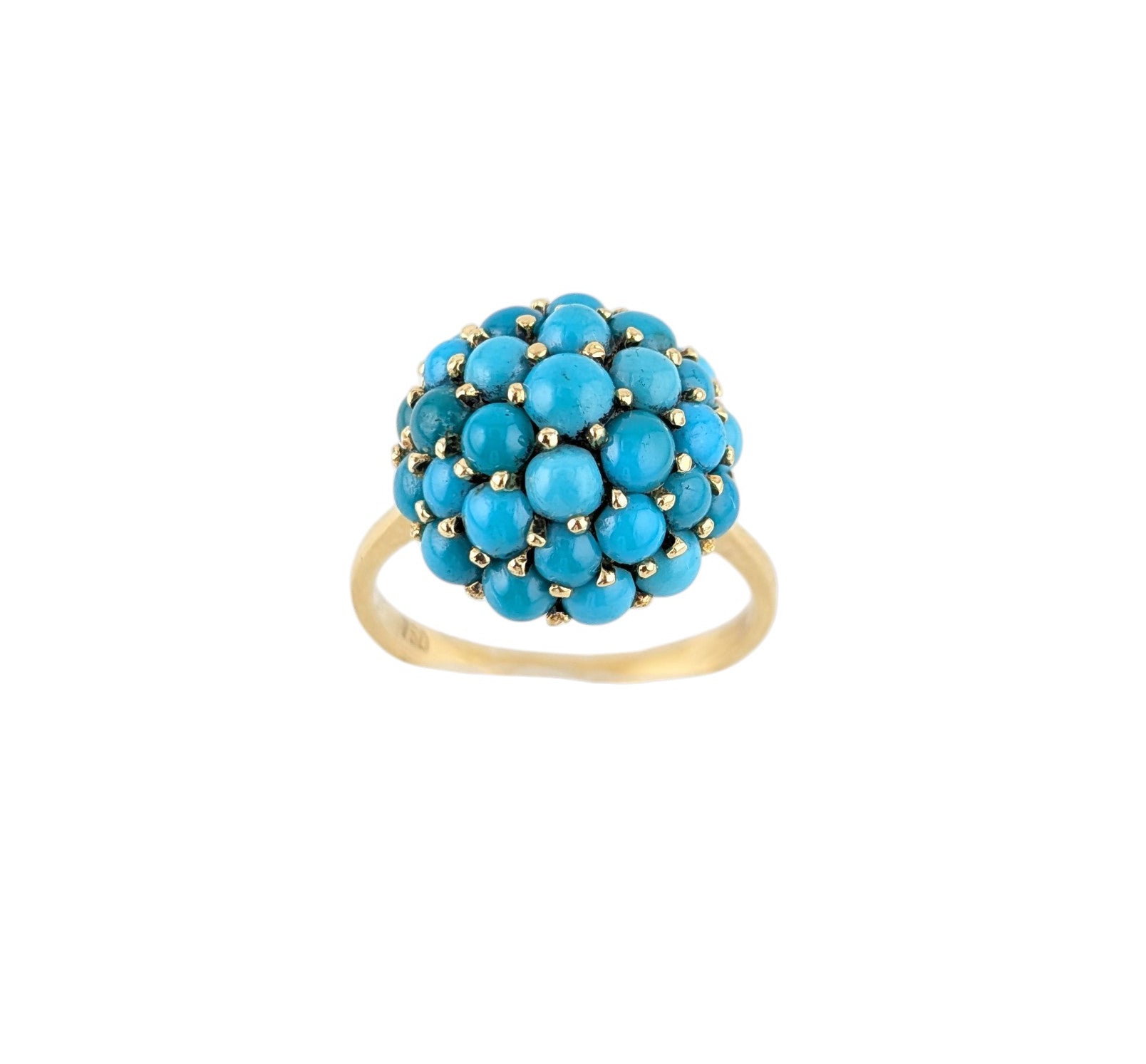 18KT YELLOW GOLD VINTAGE CLUSTER TURQUOISE RING.