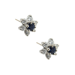 14kt White Gold Blue Sapphire and Diamond Cluster Earrings.