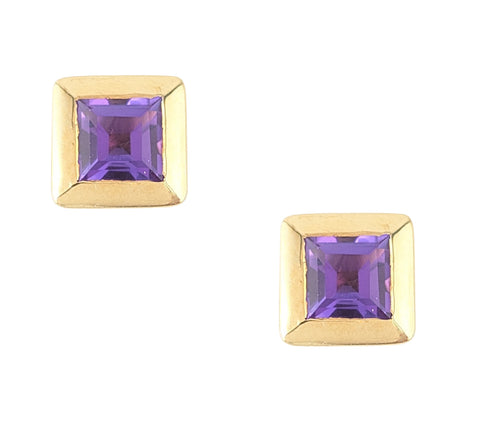 14kt Yellow Gold Square Amethyst Stud Earrings.