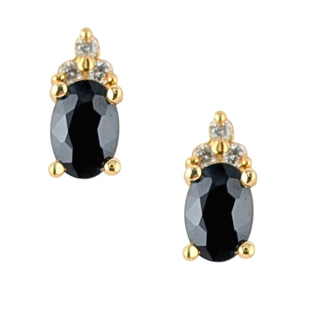 14kt Yellow Gold Blue Sapphire and Diamond Stud Earrings.