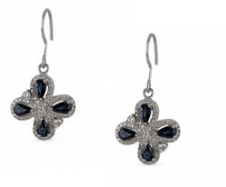 14KT WHITE GOLD CLOVER SHAPED SAPPHIRE & DIAMOND EARRINGS