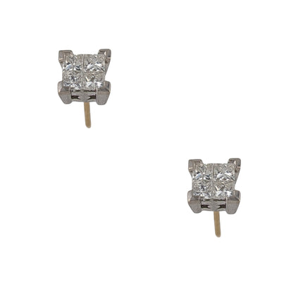 14KT YELLOW & WHITE GOLD DIAMOND EARRINGS.