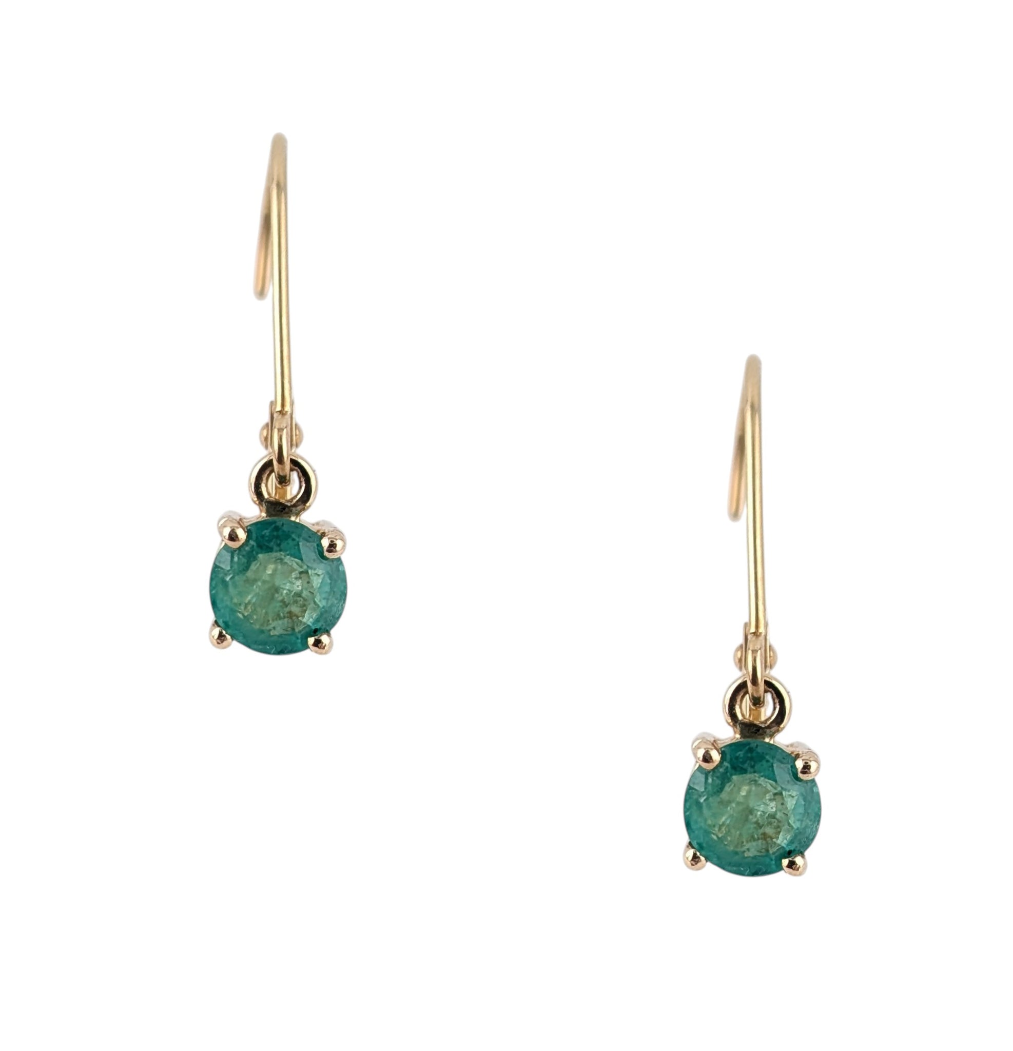 14KT YELLOW GOLD EMERALD DROP EARRINGS.