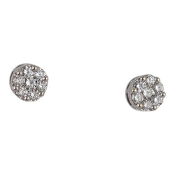 14KT WHITE GOLD ROUND DIAMOND CLUSTER EARRINGS.