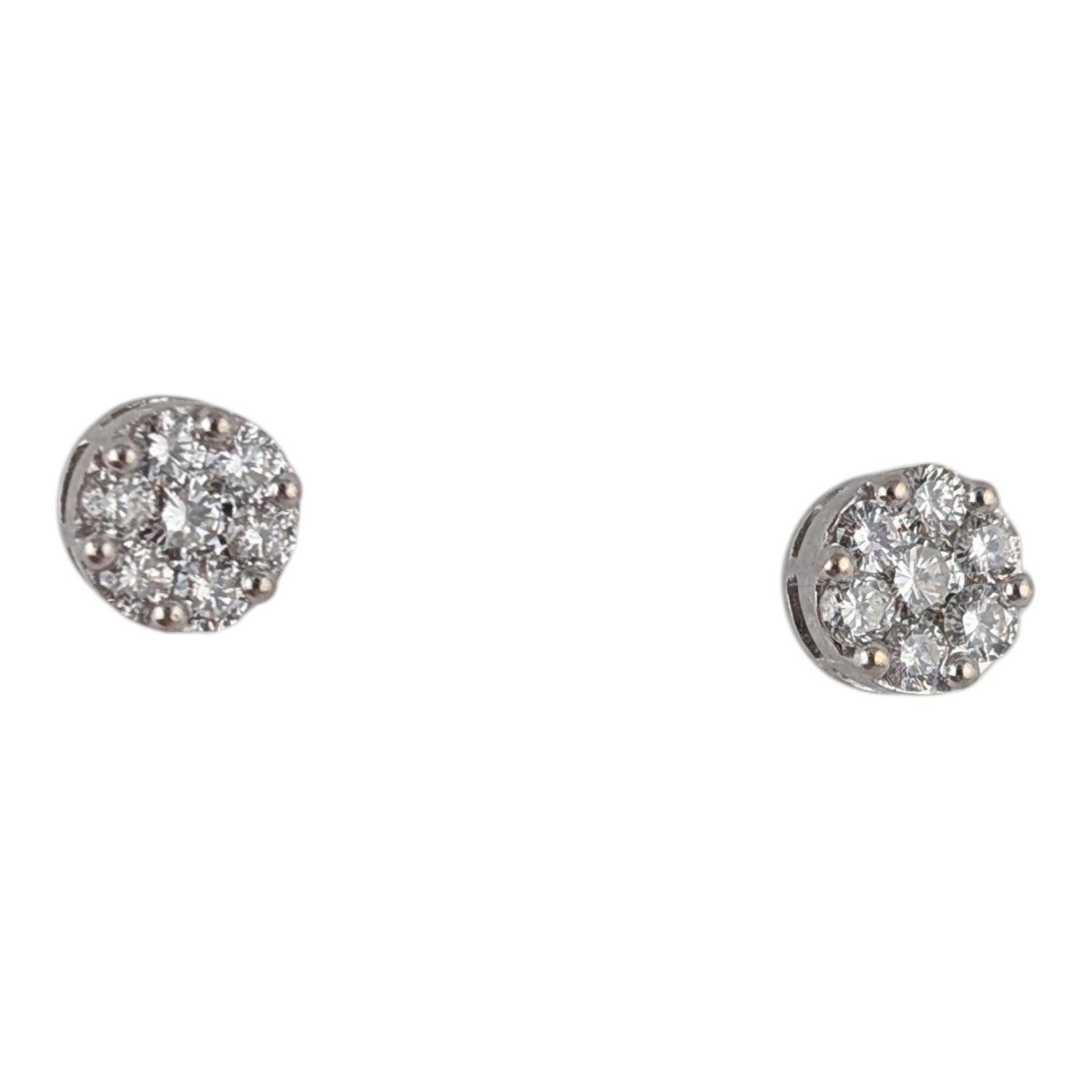 14KT WHITE GOLD ROUND DIAMOND CLUSTER EARRINGS.