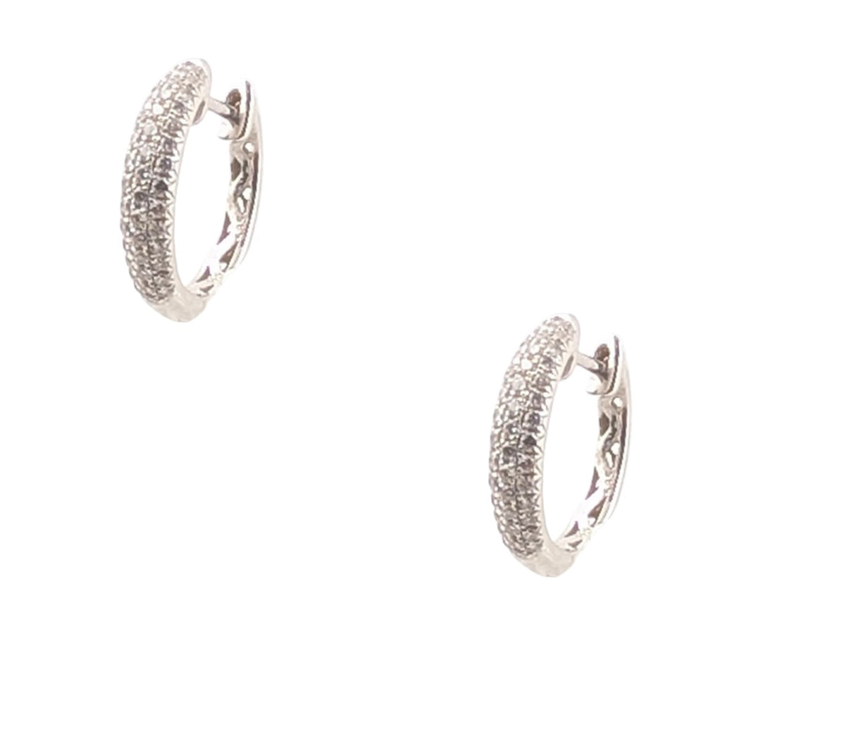 14KT WHITE GOLD & DIAMOND HUGGIE EARRINGS.