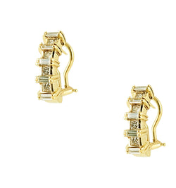 14KT YELLOW GOLD DIAMOND HUGGIE EARRINGS.