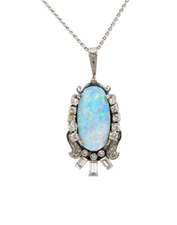 18kt white Gold Diamond and Opal Pendant