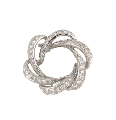 14kt White Gold Diamond Swirl Brooch Pin.