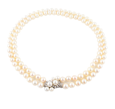 7mm Double Pearl Strand with Diamond and Pearl Clasp