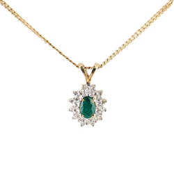 Ladies 14kt Yellow Gold Emerald & Diamond Pendant