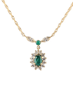 Ladies 14kt Yellow Gold Emerald & Diamond Pendant.