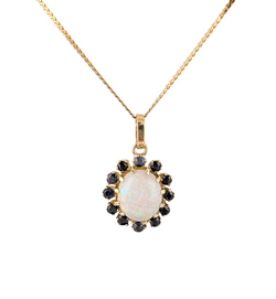 14KT YELLOW GOLD OPAL AND SAPPHIRE PENDANT