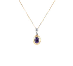 14KT YELLOW GOLD AMETHYST & DIAMOND NECKLACE.