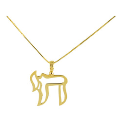 14KT YELLOW GOLD TRADITIONAL CHAI SYMBOL PENDANT & CHAIN.