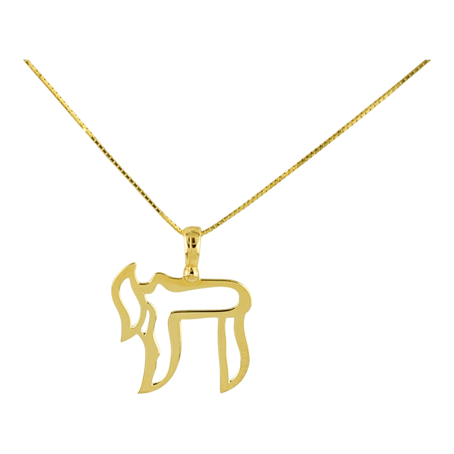14KT YELLOW GOLD TRADITIONAL CHAI SYMBOL PENDANT & CHAIN.