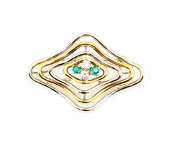 18kt White and Yellow Gold Diamond and Emerald Wire Brooch