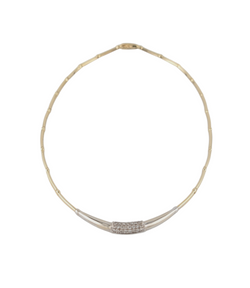 14KT YELLOW AND WHITE GOLD STYLE LINK CHOKER NECKLACE WITH DIAMONDS.