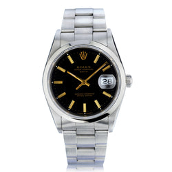 Rolex Stainless Steel Date Wristwatch. Black Gilt Dial. Ref: 15200