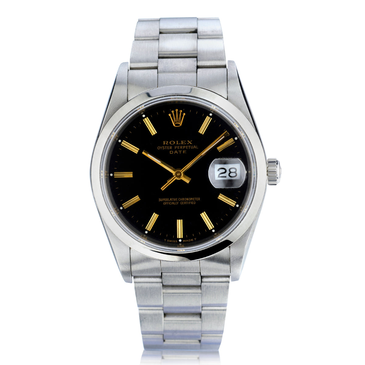 Rolex Stainless Steel Date Wristwatch. Black Gilt Dial. Ref: 15200