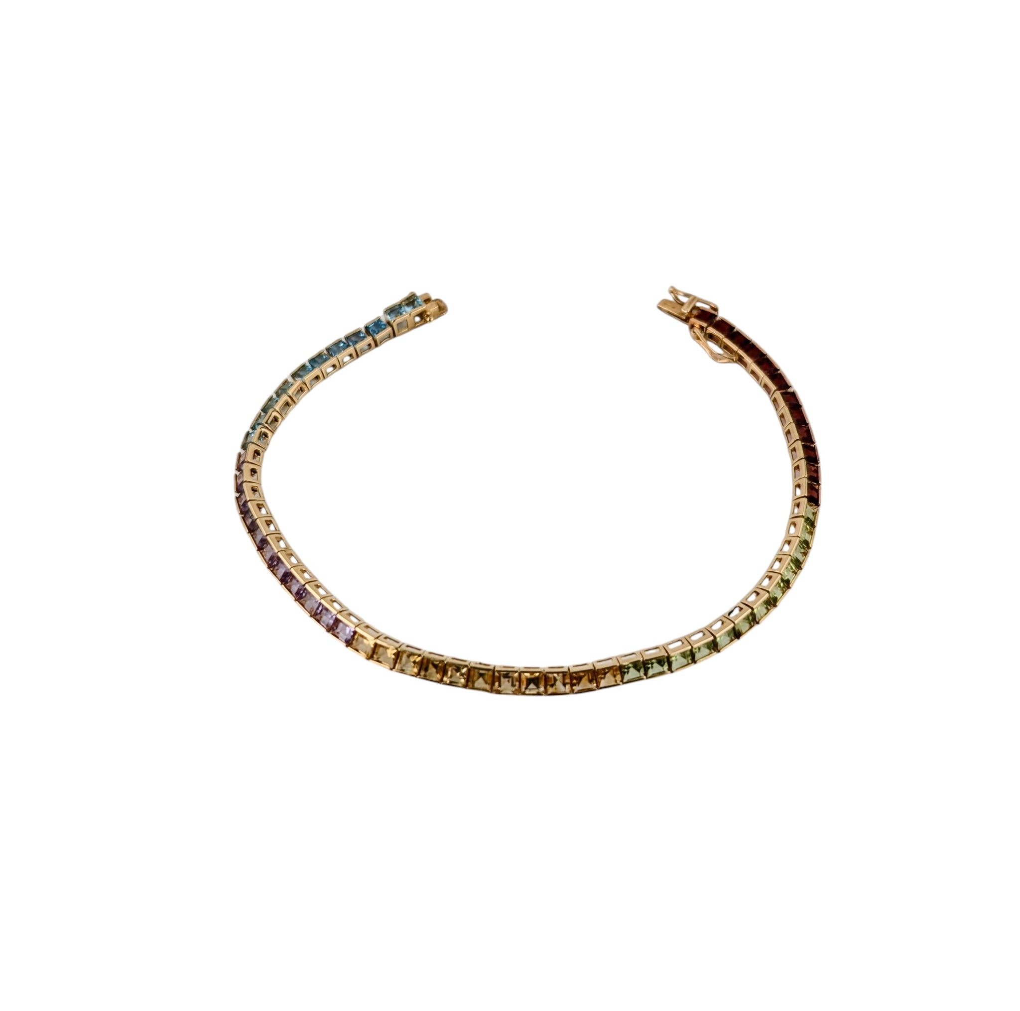 14KT YELLOW GOLD MULTI COLORED STONES BRACELET