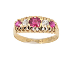 18kt Yellow Gold Vintage Ruby and Diamond Ring.