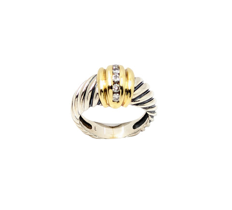 David Yurman Silver and 18kt Yellow Gold Diamond Ring