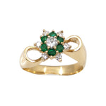 Ladies 14kt Yellow Gold Green Emerald and Diamond  Ring.