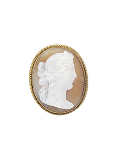14kt Yellow Gold Vintage Hand Carved Cameo Brooch / Pendant