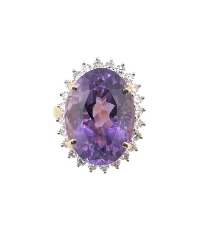 Ladies 14kt Yellow Gold Amethyst and Diamond Cluster Ring.