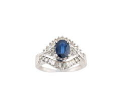 14kt White Gold Blue Sapphire and Diamond Ring.