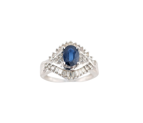 14kt White Gold Blue Sapphire and Diamond Ring.