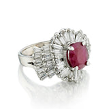 14kt White Gold Ruby and Diamond Ballerina Ring. 3.50 Oval Ruby