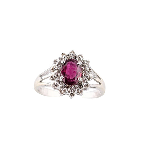 Ladies 14kt White Gold Ruby & Diamond Ring