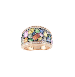 14kt Pink Gold Multi Colored Precious and Semi Precious Cobblestone Ring.