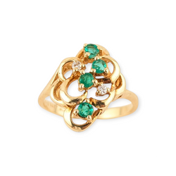 14KT YELLOW GOLD EMERALD AND DIAMOND RING